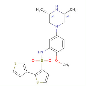 874957-30-9  [2,3'-Bithiophene]-5-sulfonamide,N-[5-[(3R,5S)-3,5-dimethyl-1-piperazinyl]-2-methoxyphenyl]-, rel-