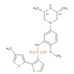 874957-88-7  [2,2'-Bithiophene]-5-sulfonamide,N-[5-[(3R,5S)-3,5-dimethyl-1-piperazinyl]-2-methoxyphenyl]-4'-methyl-,rel-