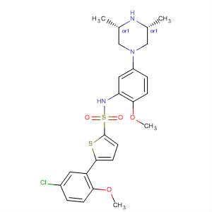 874957-92-3  2-Thiophenesulfonamide,5-(5-chloro-2-methoxyphenyl)-N-[5-[(3R,5S)-3,5-dimethyl-1-piperazinyl]-2-methoxyphenyl]-, rel-