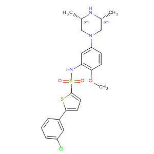 874957-99-0  2-Thiophenesulfonamide,5-(3-chlorophenyl)-N-[5-[(3R,5S)-3,5-dimethyl-1-piperazinyl]-2-methoxyphenyl]-, rel-