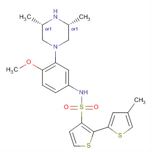 874958-03-9  [2,2'-Bithiophene]-5-sulfonamide,N-[3-[(3R,5S)-3,5-dimethyl-1-piperazinyl]-4-methoxyphenyl]-4'-methyl-,rel-