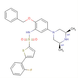 874959-83-8  2-Thiophenesulfonamide,N-[5-[(3R,5S)-3,5-dimethyl-1-piperazinyl]-2-(phenylmethoxy)phenyl]-5-(2-fluorophenyl)-, rel-