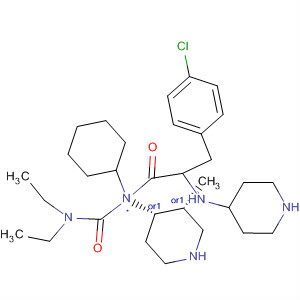 874985-75-8  4-Piperidinamine,1-[3-(4-chlorophenyl)-1-oxo-2-(4-piperidinylamino)propyl]-N-cyclohexyl-N-[(diethylamino)carbonyl]-3-methyl-, (3R,4S)-rel-