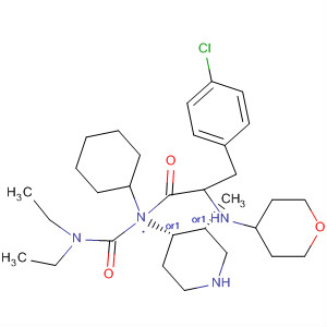 874985-81-6  4-Piperidinamine,1-[3-(4-chlorophenyl)-1-oxo-2-[(tetrahydro-2H-pyran-4-yl)amino]propyl]-N-cyclohexyl-N-[(diethylamino)carbonyl]-3-methyl-, (3R,4S)-rel-