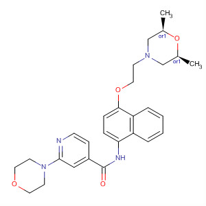 874133-98-9  4-Pyridinecarboxamide,N-[4-[2-[(2R,6S)-2,6-dimethyl-4-morpholinyl]ethoxy]-1-naphthalenyl]-2-(4-morpholinyl)-, rel-