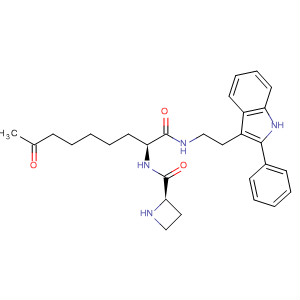 874156-20-4  2-Azetidinecarboxamide,N-[(1S)-7-oxo-1-[[[2-(2-phenyl-1H-indol-3-yl)ethyl]amino]carbonyl]octyl]-,(2R)-