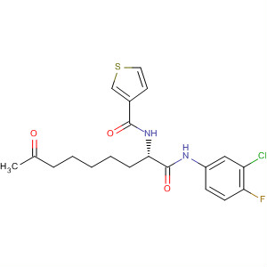 874158-40-4  3-Thiophenecarboxamide,N-[(1S)-1-[[(3-chloro-4-fluorophenyl)amino]carbonyl]-7-oxooctyl]-