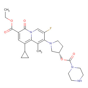 874217-94-4  4H-Quinolizine-3-carboxylic acid,1-cyclopropyl-7-fluoro-9-methyl-4-oxo-8-[(3S)-3-[(1-piperazinylcarbonyl)oxy]-1-pyrrolidinyl]-, ethyl ester