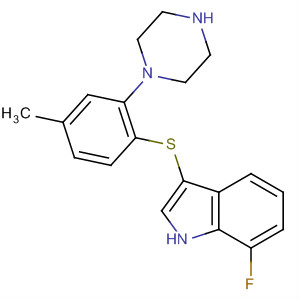 874296-25-0  1H-Indole, 7-fluoro-3-[[4-methyl-2-(1-piperazinyl)phenyl]thio]-