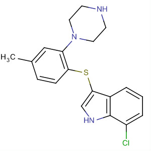 874296-31-8  1H-Indole, 7-chloro-3-[[4-methyl-2-(1-piperazinyl)phenyl]thio]-