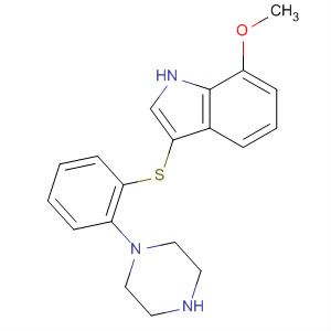 874296-41-0  1H-Indole, 7-methoxy-3-[[2-(1-piperazinyl)phenyl]thio]-