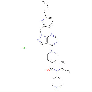 874380-76-4  4-Piperidinamine,N-(1-methylethyl)-1-[[1-[1-[(6-propyl-2-pyridinyl)methyl]-1H-pyrazolo[3,4-d]pyrimidin-4-yl]-4-piperidinyl]carbonyl]-, hydrochloride