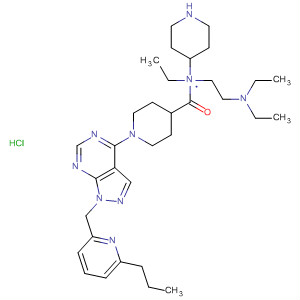 874380-79-7  4-Piperidinamine,N-[2-(diethylamino)ethyl]-N-ethyl-1-[[1-[1-[(6-propyl-2-pyridinyl)methyl]-1H-pyrazolo[3,4-d]pyrimidin-4-yl]-4-piperidinyl]carbonyl]-, hydrochloride