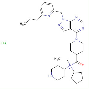 874380-82-2  4-Piperidinamine,N-cyclopentyl-N-ethyl-1-[[1-[1-[(6-propyl-2-pyridinyl)methyl]-1H-pyrazolo[3,4-d]pyrimidin-4-yl]-4-piperidinyl]carbonyl]-, hydrochloride