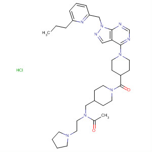 874381-26-7  Acetamide,N-[[1-[[1-[1-[(6-propyl-2-pyridinyl)methyl]-1H-pyrazolo[3,4-d]pyrimidin-4-yl]-4-piperidinyl]carbonyl]-4-piperidinyl]methyl]-N-[2-(1-pyrrolidinyl)ethyl]-, hydrochloride