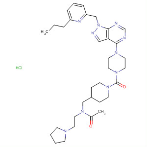 874381-60-9  Acetamide,N-[[1-[[4-[1-[(6-propyl-2-pyridinyl)methyl]-1H-pyrazolo[3,4-d]pyrimidin-4-yl]-1-piperazinyl]carbonyl]-4-piperidinyl]methyl]-N-[2-(1-pyrrolidinyl)ethyl]-, hydrochloride