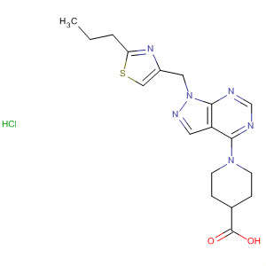 874383-02-5  4-Piperidinecarboxylic acid,1-[1-[(2-propyl-4-thiazolyl)methyl]-1H-pyrazolo[3,4-d]pyrimidin-4-yl]-,hydrochloride