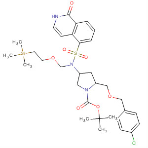 874447-87-7  1-Pyrrolidinecarboxylic acid,2-[[(4-chlorophenyl)methoxy]methyl]-4-[[(1,2-dihydro-1-oxo-5-isoquinolinyl)sulfonyl][[2-(trimethylsilyl)ethoxy]methyl]amino]-, 1,1-dimethylethylester, (2S,4S)-