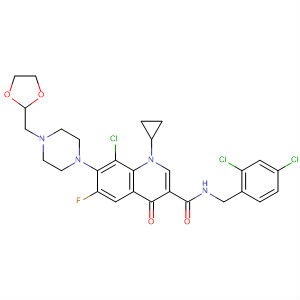 874482-05-0  3-Quinolinecarboxamide,8-chloro-1-cyclopropyl-N-[(2,4-dichlorophenyl)methyl]-7-[4-(1,3-dioxolan-2-ylmethyl)-1-piperazinyl]-6-fluoro-1,4-dihydro-4-oxo-