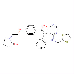 873305-50-1  2-Pyrrolidinone,1-[2-[4-[4-[(1,3-dithiolan-2-ylmethyl)amino]-5-phenylfuro[2,3-d]pyrimidin-6-yl]phenoxy]ethyl]-