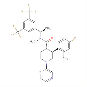 873457-94-4  4-Piperidinecarboxamide,N-[(1R)-1-[3,5-bis(trifluoromethyl)phenyl]ethyl]-3-(4-fluoro-2-methylphenyl)-N-methyl-1-pyrazinyl-, (3S,4S)-