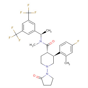 873458-08-3  4-Piperidinecarboxamide,N-[(1R)-1-[3,5-bis(trifluoromethyl)phenyl]ethyl]-3-(4-fluoro-2-methylphenyl)-N-methyl-1-(2-oxo-1-pyrrolidinyl)-, (3S,4S)-