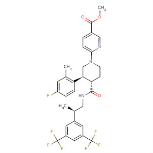 873458-17-4  3-Pyridinecarboxylic acid,6-[(3S,4S)-4-[[[(1R)-1-[3,5-bis(trifluoromethyl)phenyl]ethyl]methylamino]carbonyl]-3-(4-fluoro-2-methylphenyl)-1-piperidinyl]-, methyl ester