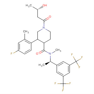 873458-97-0  4-Piperidinecarboxamide,N-[(1R)-1-[3,5-bis(trifluoromethyl)phenyl]ethyl]-3-(4-fluoro-2-methylphenyl)-1-[(3S)-3-hydroxy-1-oxobutyl]-N-methyl-