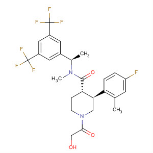 873459-18-8  4-Piperidinecarboxamide,N-[(1R)-1-[3,5-bis(trifluoromethyl)phenyl]ethyl]-3-(4-fluoro-2-methylphenyl)-1-(hydroxyacetyl)-N-methyl-, (3S,4S)-