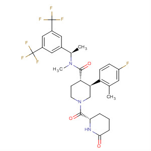 873460-22-1  4-Piperidinecarboxamide,N-[(1R)-1-[3,5-bis(trifluoromethyl)phenyl]ethyl]-3-(4-fluoro-2-methylphenyl)-N-methyl-1-[[(2S)-6-oxo-2-piperidinyl]carbonyl]-, (3S,4S)-