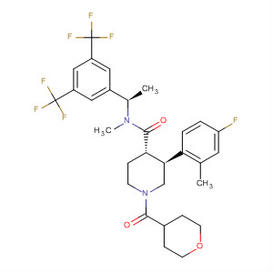 873460-26-5  4-Piperidinecarboxamide,N-[(1R)-1-[3,5-bis(trifluoromethyl)phenyl]ethyl]-3-(4-fluoro-2-methylphenyl)-N-methyl-1-[(tetrahydro-2H-pyran-4-yl)carbonyl]-, (3S,4S)-