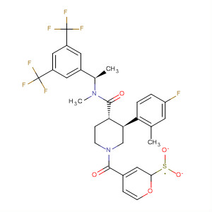 873460-30-1  4-Piperidinecarboxamide,N-[(1R)-1-[3,5-bis(trifluoromethyl)phenyl]ethyl]-3-(4-fluoro-2-methylphenyl)-N-methyl-1-[(tetrahydro-1,1-dioxido-2H-thiopyran-4-yl)carbonyl]-,(3S,4S)-