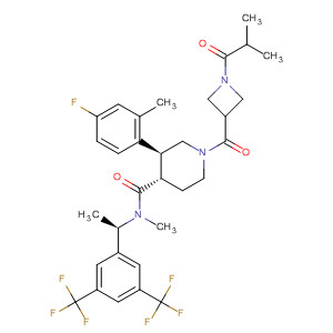 873460-42-5  4-Piperidinecarboxamide,N-[(1R)-1-[3,5-bis(trifluoromethyl)phenyl]ethyl]-3-(4-fluoro-2-methylphenyl)-N-methyl-1-[[1-(2-methyl-1-oxopropyl)-3-azetidinyl]carbonyl]-,(3S,4S)-