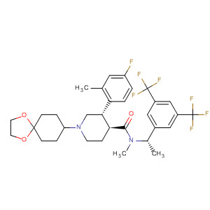 873460-71-0  4-Piperidinecarboxamide,N-[(1S)-1-[3,5-bis(trifluoromethyl)phenyl]ethyl]-1-(1,4-dioxaspiro[4.5]dec-8-yl)-3-(4-fluoro-2-methylphenyl)-N-methyl-, (3S,4S)-