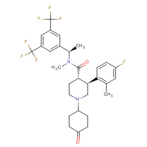 873460-73-2  4-Piperidinecarboxamide,N-[(1R)-1-[3,5-bis(trifluoromethyl)phenyl]ethyl]-3-(4-fluoro-2-methylphenyl)-N-methyl-1-(4-oxocyclohexyl)-, (3S,4S)-