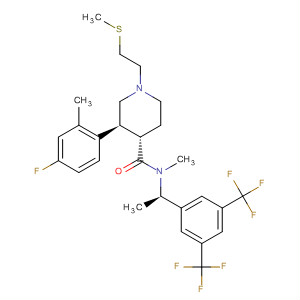 873461-20-2  4-Piperidinecarboxamide,N-[(1R)-1-[3,5-bis(trifluoromethyl)phenyl]ethyl]-3-(4-fluoro-2-methylphenyl)-N-methyl-1-[2-(methylthio)ethyl]-, (3S,4S)-