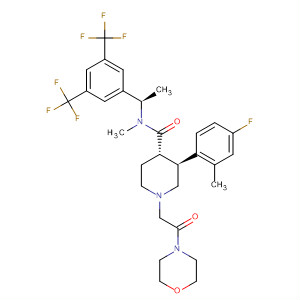 873461-28-0  4-Piperidinecarboxamide,N-[(1R)-1-[3,5-bis(trifluoromethyl)phenyl]ethyl]-3-(4-fluoro-2-methylphenyl)-N-methyl-1-[2-(4-morpholinyl)-2-oxoethyl]-, (3S,4S)-