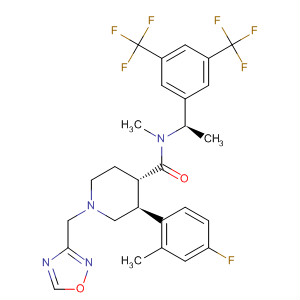873461-30-4  4-Piperidinecarboxamide,N-[(1R)-1-[3,5-bis(trifluoromethyl)phenyl]ethyl]-3-(4-fluoro-2-methylphenyl)-N-methyl-1-(1,2,4-oxadiazol-3-ylmethyl)-, (3S,4S)-