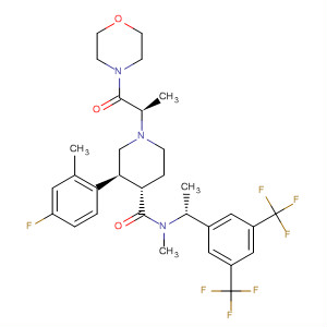 873461-47-3  4-Piperidinecarboxamide,N-[(1R)-1-[3,5-bis(trifluoromethyl)phenyl]ethyl]-3-(4-fluoro-2-methylphenyl)-N-methyl-1-[(1R)-1-methyl-2-(4-morpholinyl)-2-oxoethyl]-, (3S,4S)-