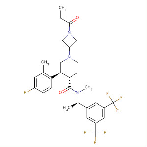 873461-51-9  4-Piperidinecarboxamide,N-[(1R)-1-[3,5-bis(trifluoromethyl)phenyl]ethyl]-3-(4-fluoro-2-methylphenyl)-N-methyl-1-[1-(1-oxopropyl)-3-azetidinyl]-, (3S,4S)-