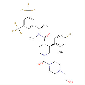 873461-85-9  4-Piperidinecarboxamide,N-[(1R)-1-[3,5-bis(trifluoromethyl)phenyl]ethyl]-3-(4-fluoro-2-methylphenyl)-1-[[4-(2-hydroxyethyl)-1-piperazinyl]carbonyl]-N-methyl-, (3S,4S)-