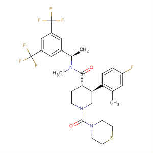 873461-89-3  4-Piperidinecarboxamide,N-[(1R)-1-[3,5-bis(trifluoromethyl)phenyl]ethyl]-3-(4-fluoro-2-methylphenyl)-N-methyl-1-(4-thiomorpholinylcarbonyl)-, (3S,4S)-
