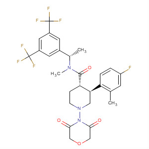 873462-06-7  4-Piperidinecarboxamide,N-[(1S)-1-[3,5-bis(trifluoromethyl)phenyl]ethyl]-1-(3,5-dioxo-4-morpholinyl)-3-(4-fluoro-2-methylphenyl)-N-methyl-, (3S,4S)-