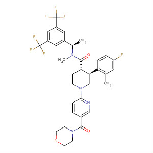 873462-14-7  4-Piperidinecarboxamide,N-[(1R)-1-[3,5-bis(trifluoromethyl)phenyl]ethyl]-3-(4-fluoro-2-methylphenyl)-N-methyl-1-[5-(4-morpholinylcarbonyl)-2-pyridinyl]-, (3S,4S)-
