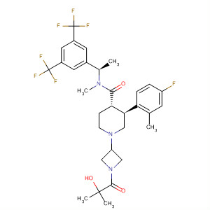873462-19-2  4-Piperidinecarboxamide,N-[(1R)-1-[3,5-bis(trifluoromethyl)phenyl]ethyl]-3-(4-fluoro-2-methylphenyl)-1-[1-(2-hydroxy-2-methyl-1-oxopropyl)-3-azetidinyl]-N-methyl-,(3S,4S)-