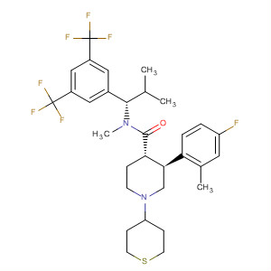 873462-44-3  4-Piperidinecarboxamide,N-[(1S)-1-[3,5-bis(trifluoromethyl)phenyl]-2-methylpropyl]-3-(4-fluoro-2-methylphenyl)-N-methyl-1-(tetrahydro-2H-thiopyran-4-yl)-, (3S,4S)-