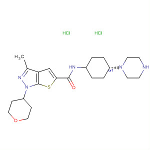 873541-68-5  1H-Thieno[2,3-c]pyrazole-5-carboxamide,3-methyl-N-[trans-4-(1-piperazinyl)cyclohexyl]-1-(tetrahydro-2H-pyran-4-yl)-, dihydrochloride