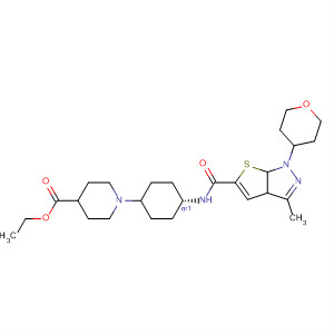 873541-97-0  4-Piperidinecarboxylic acid,1-[cis-4-[[[3-methyl-1-(tetrahydro-2H-pyran-4-yl)-1H-thieno[2,3-c]pyrazol-5-yl]carbonyl]amino]cyclohexyl]-, ethyl ester