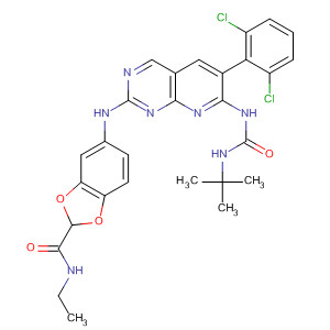 873556-87-7  1,3-Benzodioxole-2-carboxamide,5-[[6-(2,6-dichlorophenyl)-7-[[[(1,1-dimethylethyl)amino]carbonyl]amino]pyrido[2,3-d]pyrimidin-2-yl]amino]-N-ethyl-