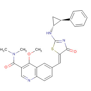 872576-80-2  3-Quinolinecarboxamide,4-methoxy-N,N-dimethyl-6-[(Z)-[4-oxo-2-[[(1R,2S)-2-phenylcyclopropyl]amino]-5(4H)-thiazolylidene]methyl]-